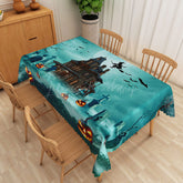 Lofaris Green Haunted House and Graveyard Rectangle Tablecloth for Spooky Halloween Zombie Party Decor